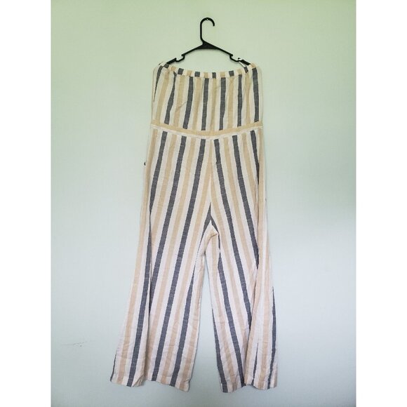 Blue Island Womens Sz L Jumpsuit Strapless Stripe Button Front Drawstring Tie - Picture 2 of 5